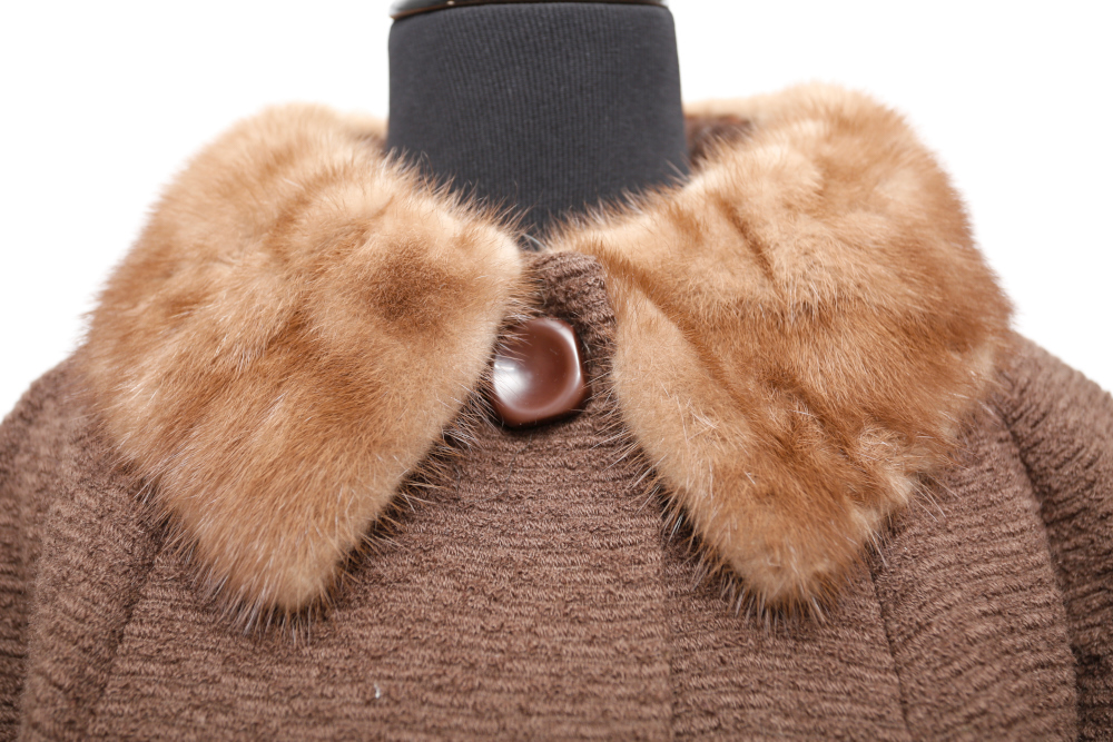 Vintage Brown Swing Coat with Mink Collar