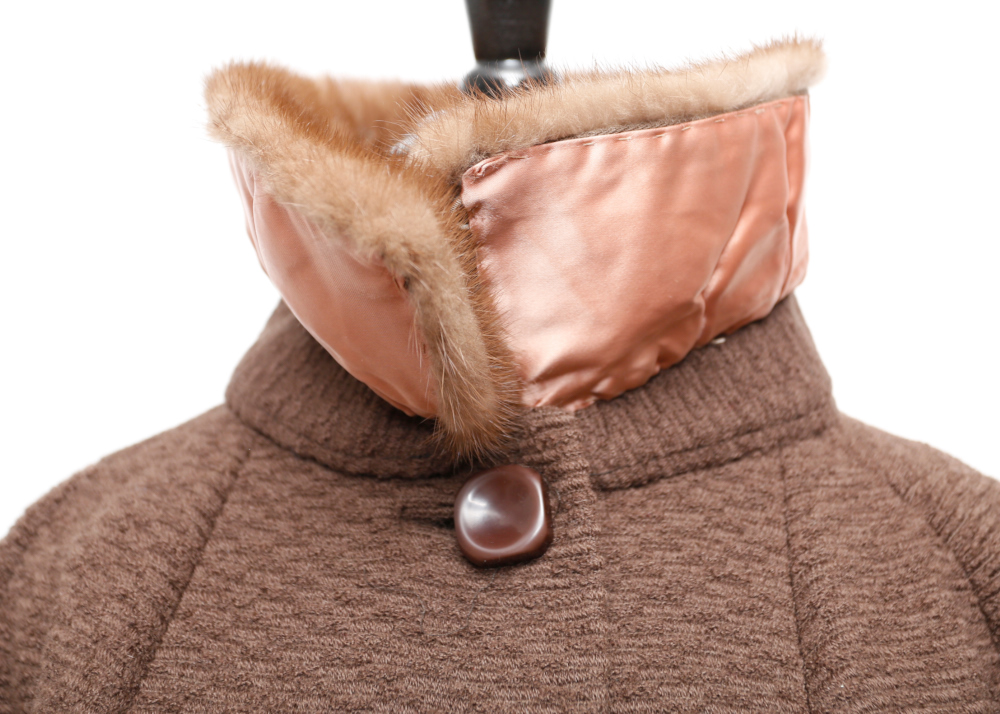 Vintage Brown Swing Coat with Mink Collar