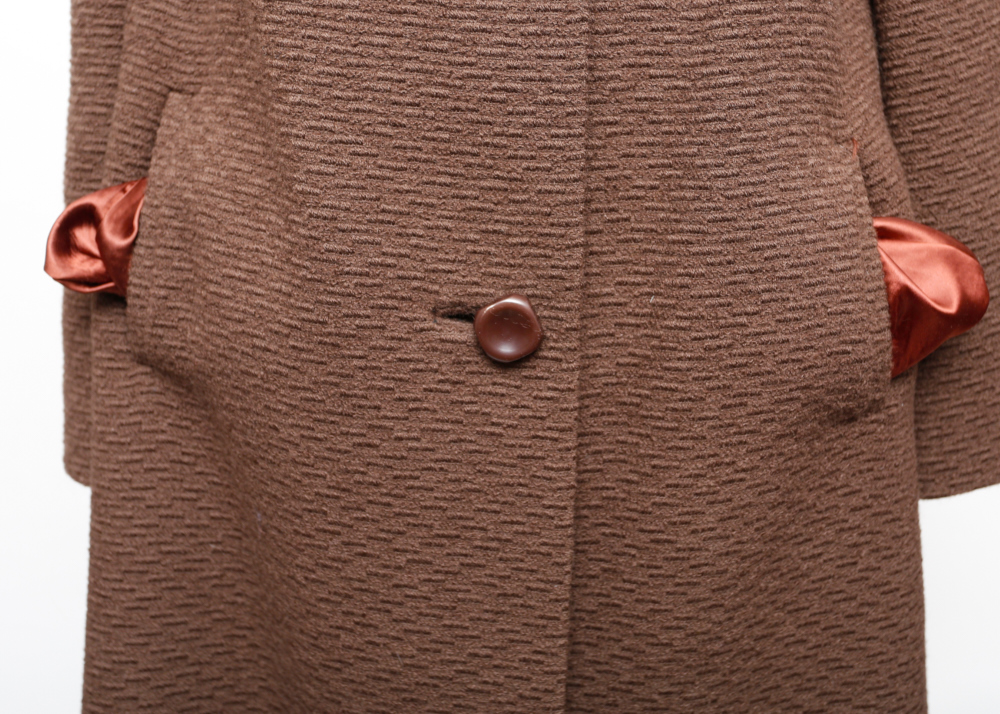 Vintage Brown Swing Coat with Mink Collar