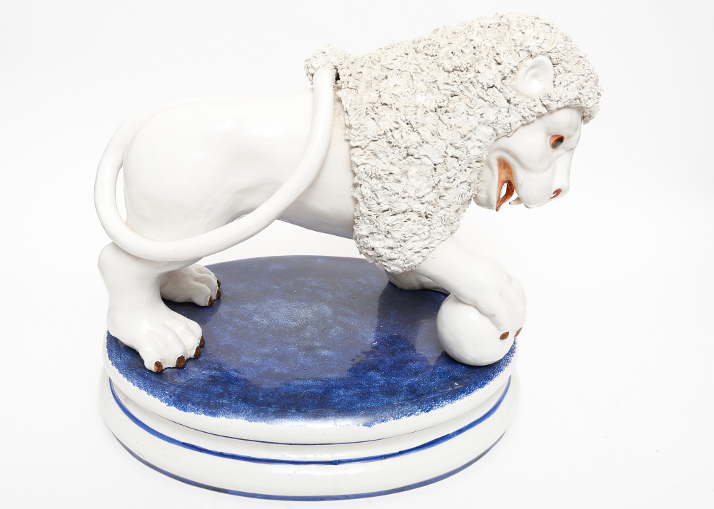 Monumental Staffordshire Style English Ironstone Lions