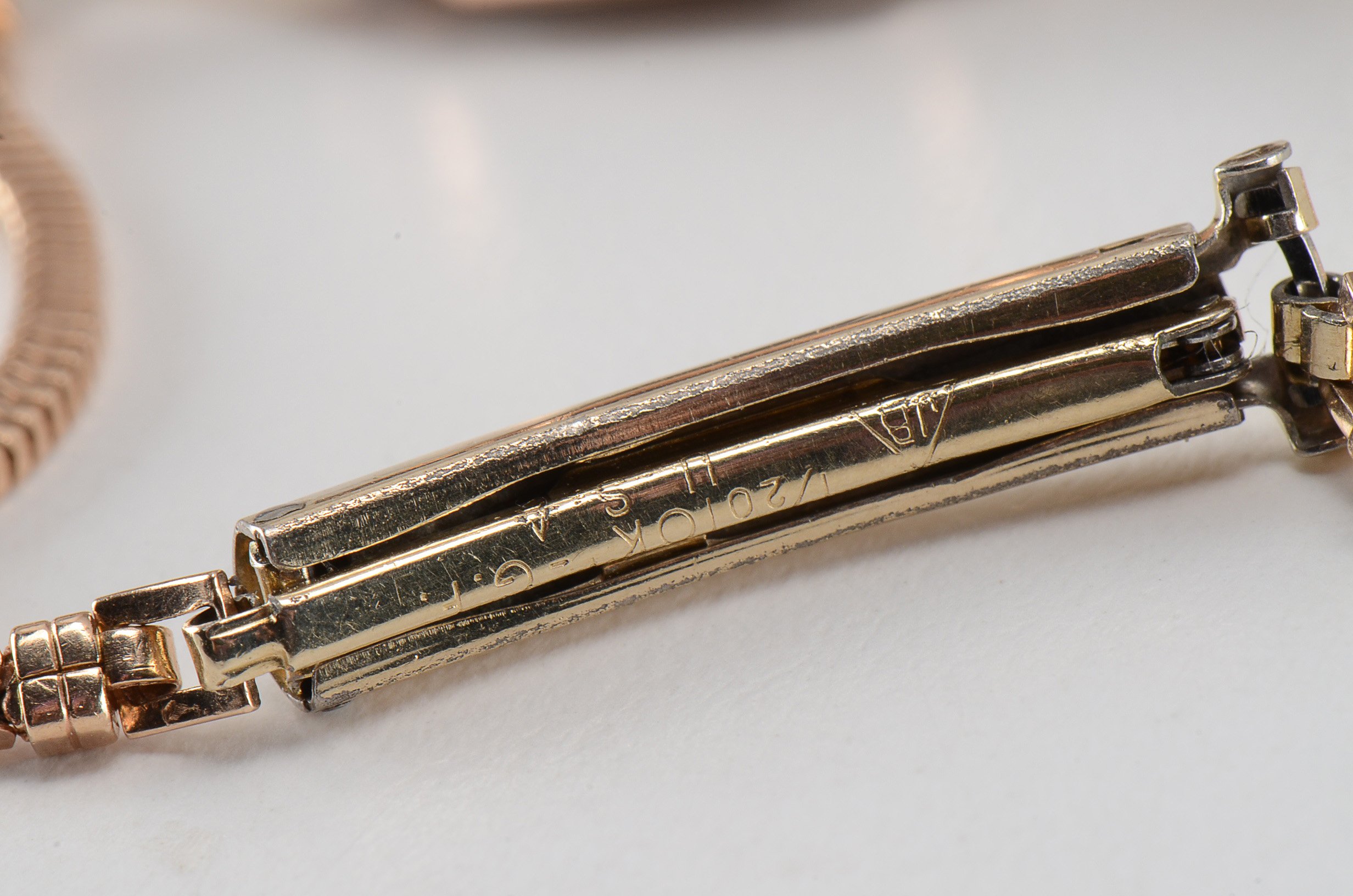 Women's 1940s 14K Rose Gold Diamond and Ruby Watch Bracelet