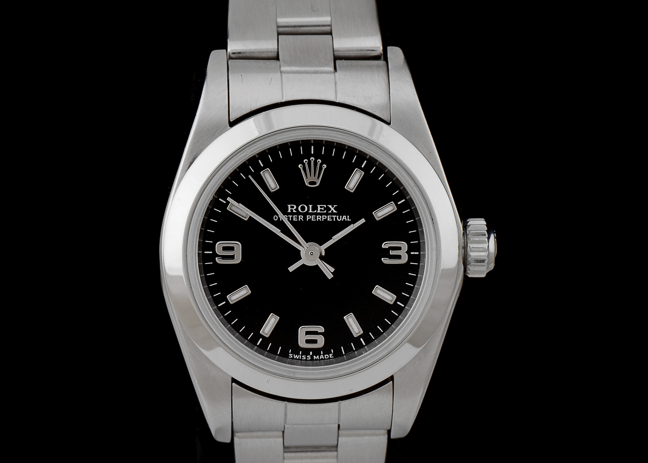 Rolex Oyster Perpetual No Date Steel Black Arabic Dial Automatic
