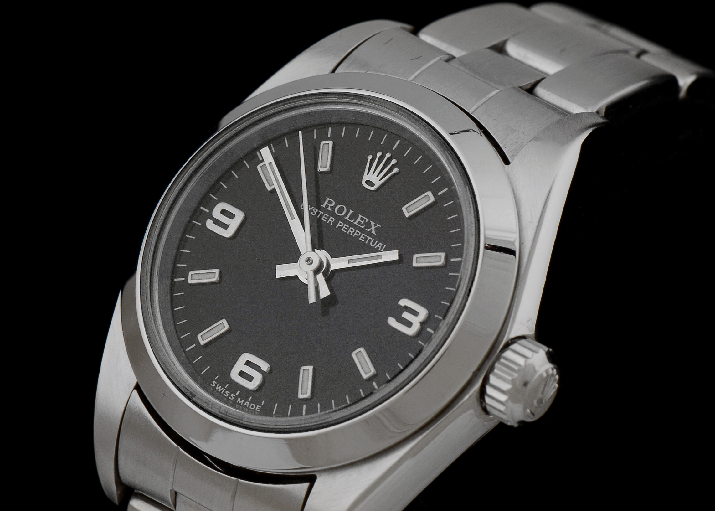 Rolex Oyster Perpetual No Date Steel Black Arabic Dial Automatic