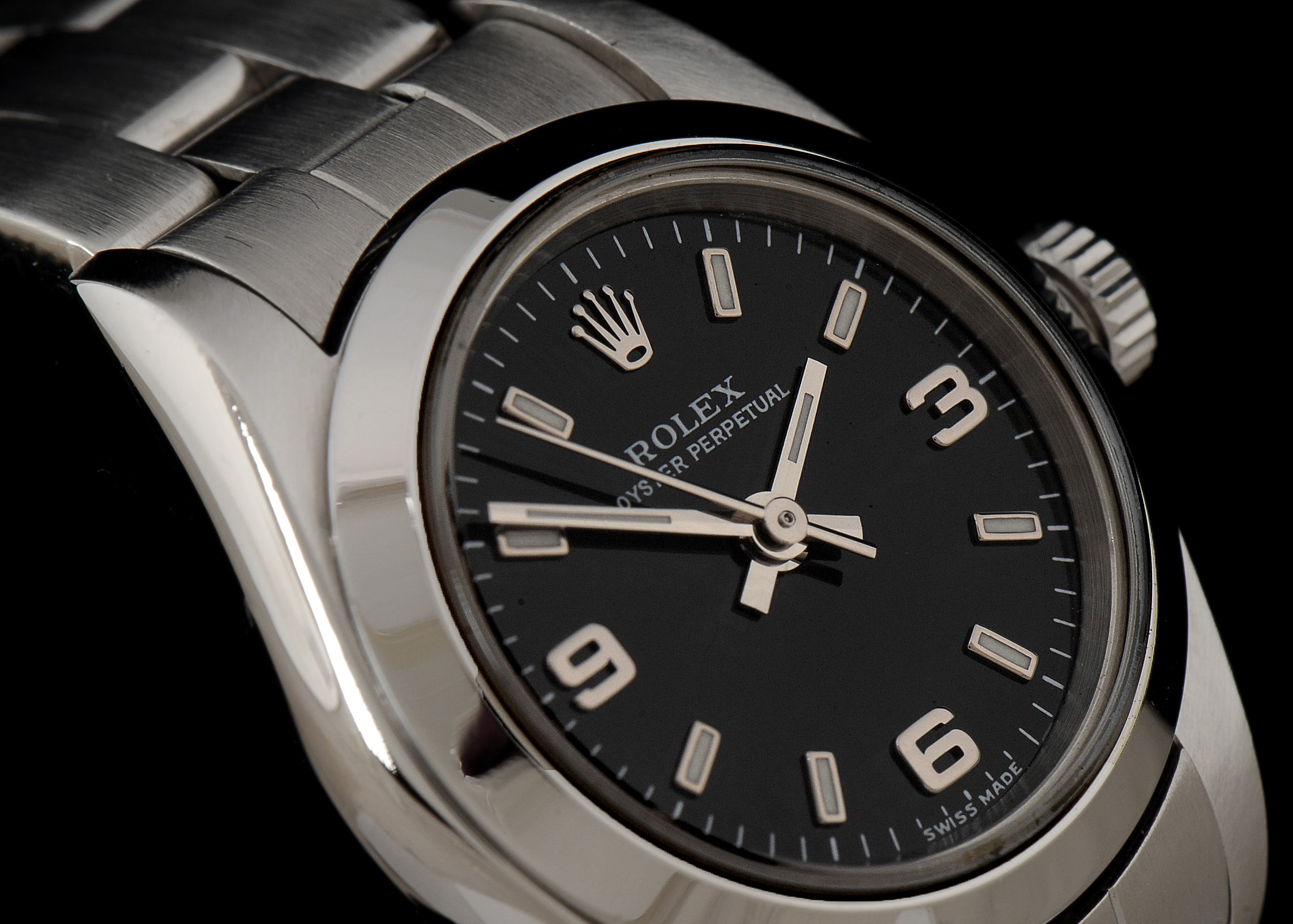 Rolex Oyster Perpetual No Date Steel Black Arabic Dial Automatic