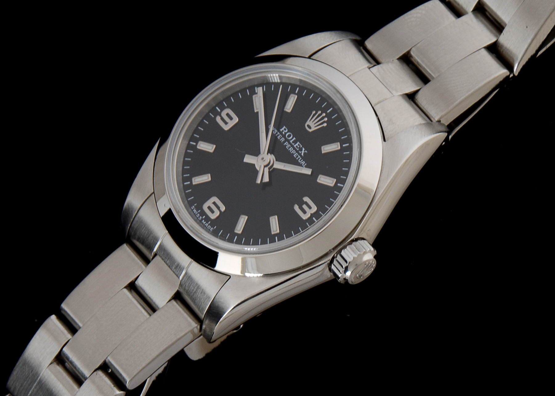 Rolex Oyster Perpetual No Date Steel Black Arabic Dial Automatic