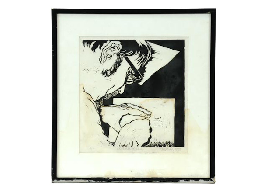 Norman Strike Linoleum Cut "The Artist at Work"