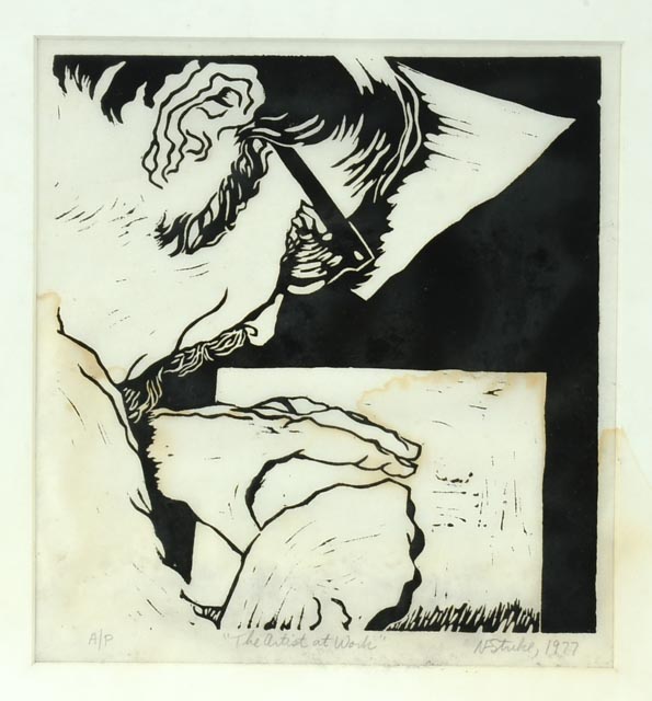 Norman Strike Linoleum Cut "The Artist at Work"