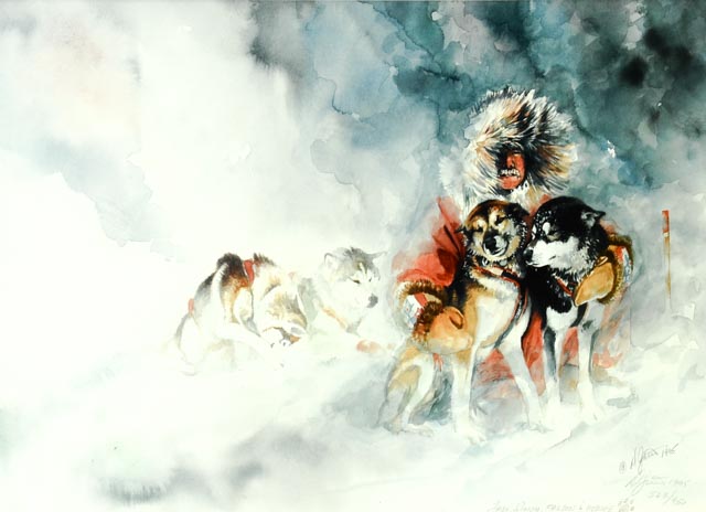Donna Gates King Print of Huskies