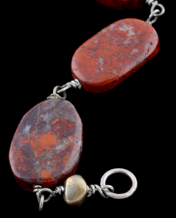 Sodalite Beaded Necklace, Red Jasper Earrings, and Laurel Burch