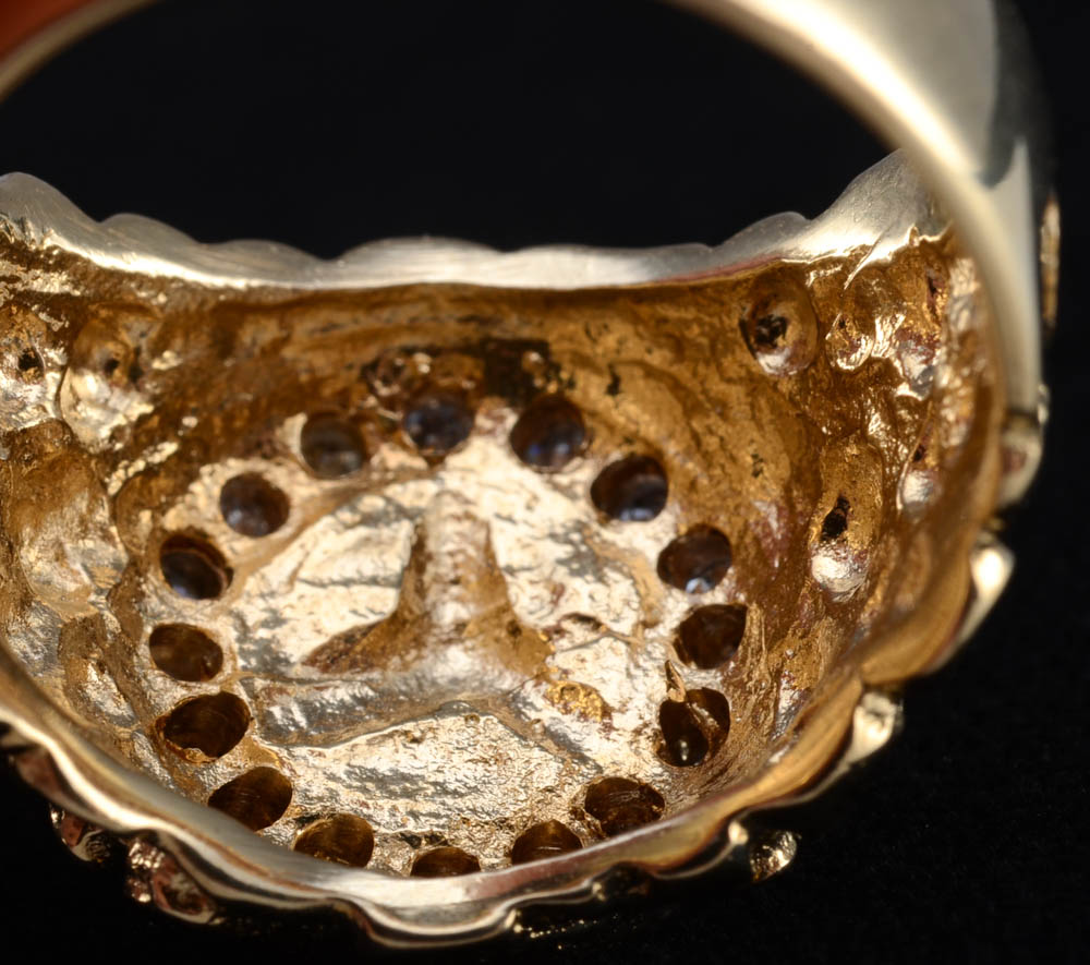 Men's 14K Yellow Gold Nugget and Diamond Mercedes Symbol Ring