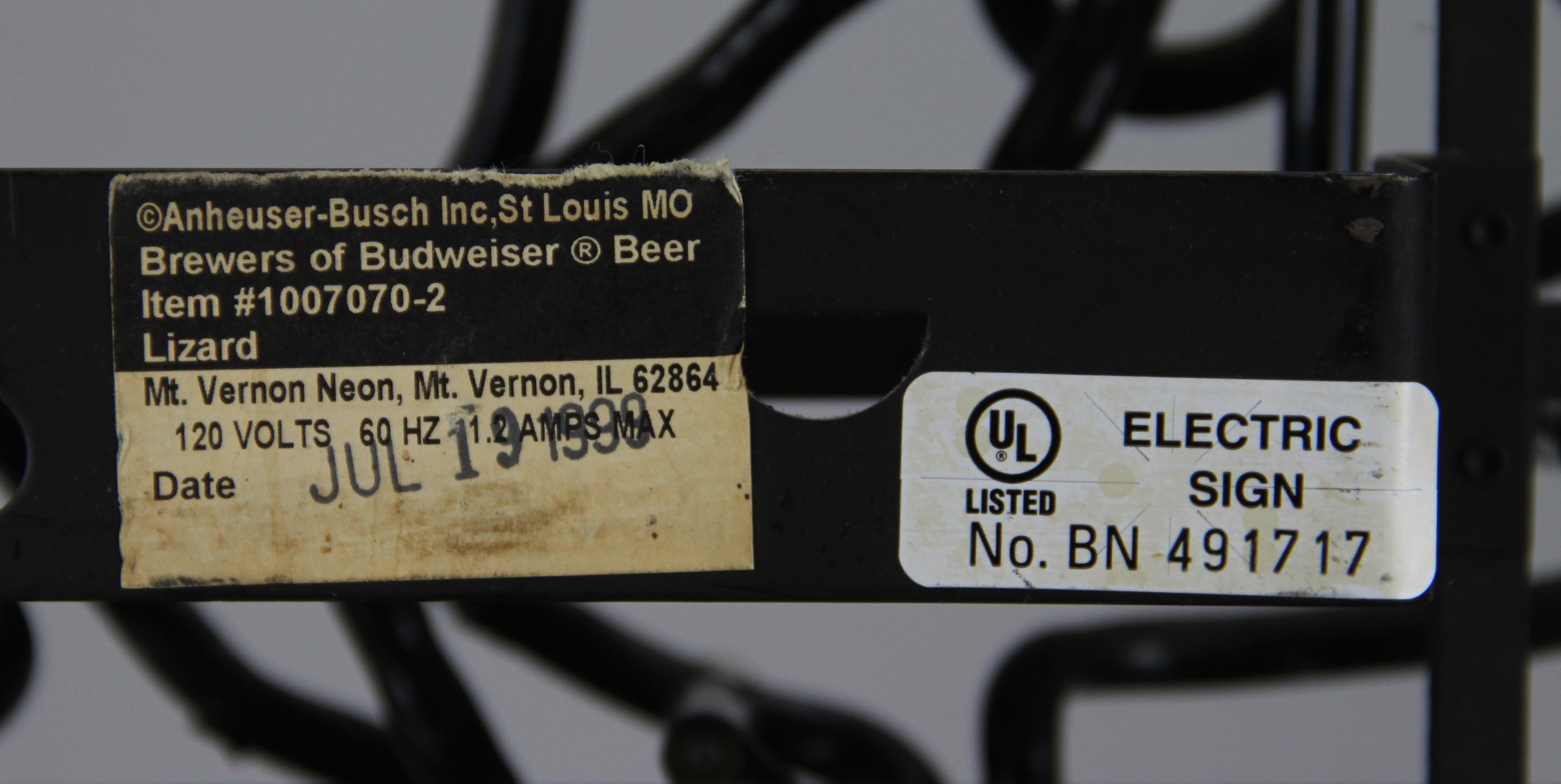 Budweiser Neon Sign with Chameleon