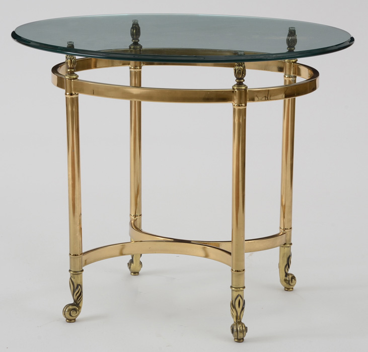 Pair Brass Oval End Tables with Beveled Glass Tops
