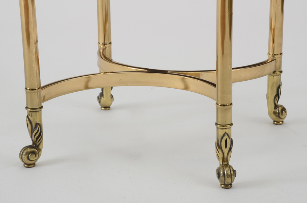Pair Brass Oval End Tables with Beveled Glass Tops