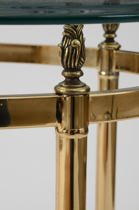 Pair Brass Oval End Tables with Beveled Glass Tops