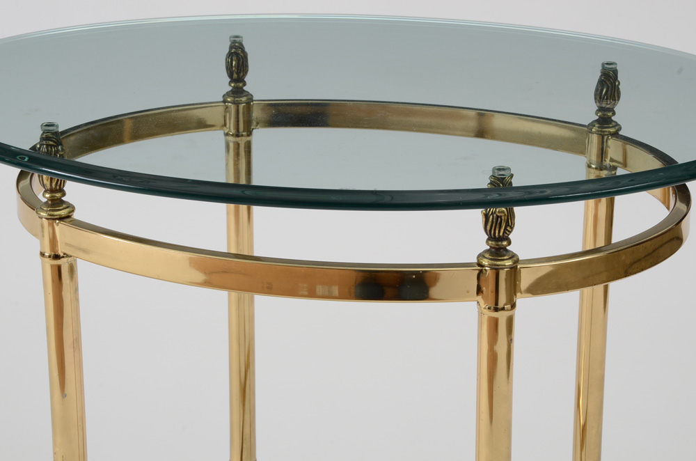 Pair Brass Oval End Tables with Beveled Glass Tops