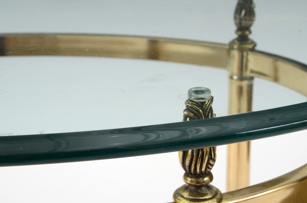 Pair Brass Oval End Tables with Beveled Glass Tops