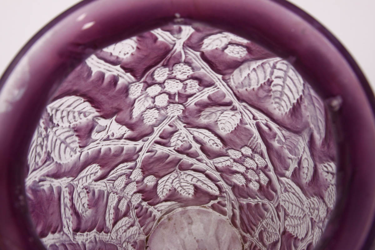 Tall Glass Vase with Purple and Clear Glass Floral Designs