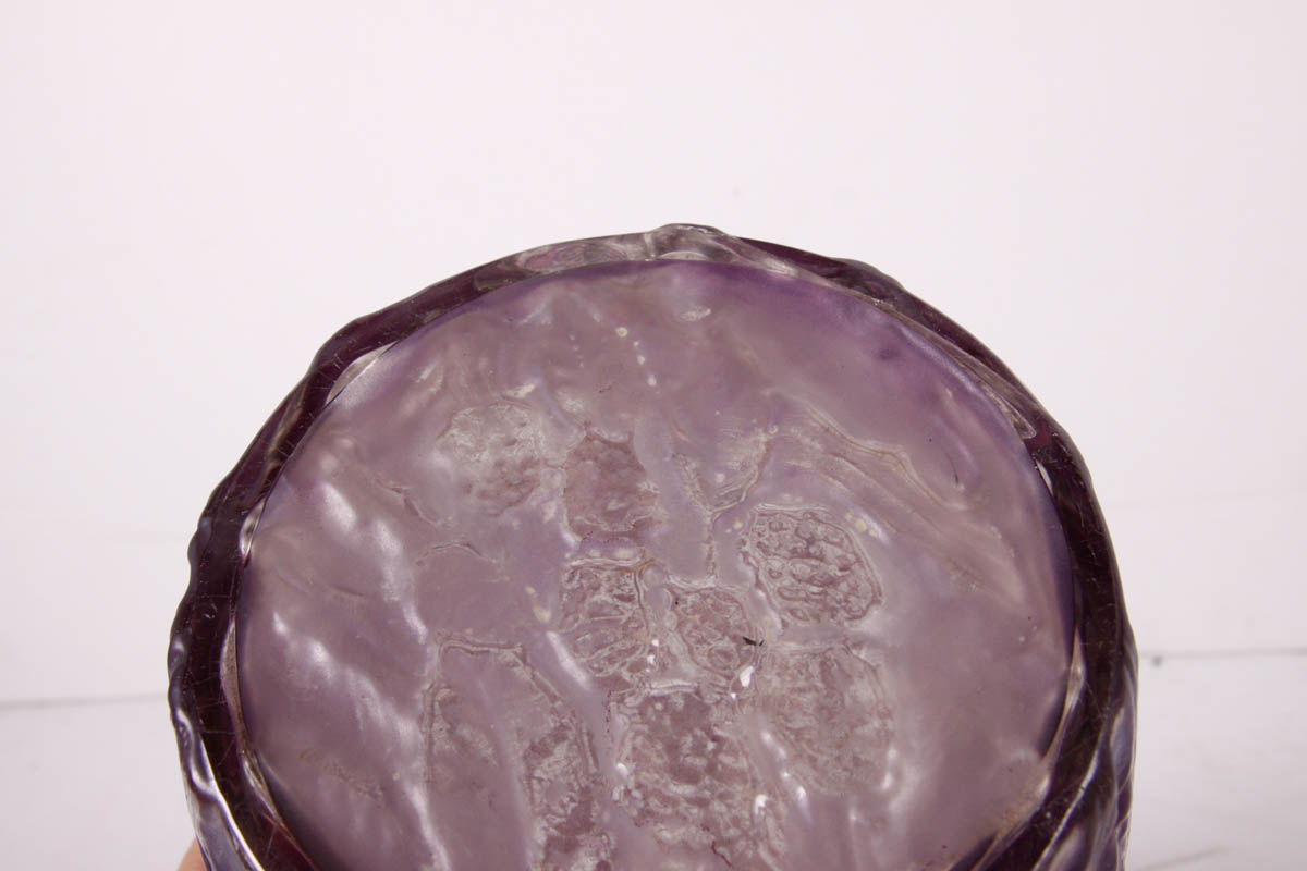 Tall Glass Vase with Purple and Clear Glass Floral Designs