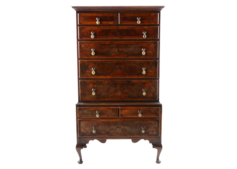 1920 Figured Walnut Chest on Chest Tall Dresser