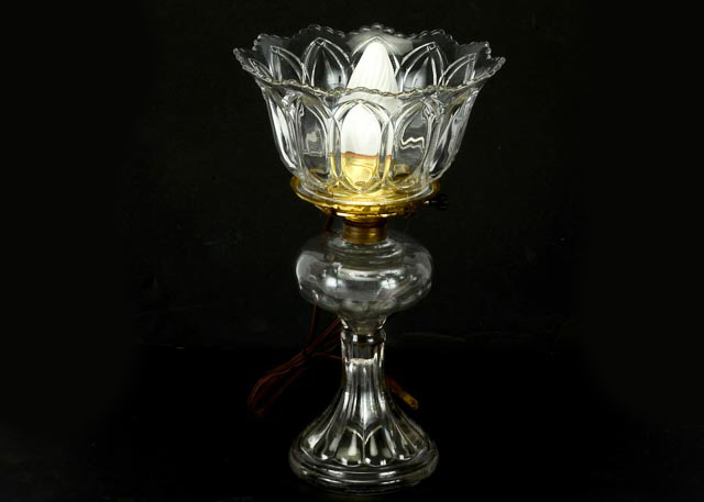 Electrified Clear Pressed Glass Kerosene Lamp