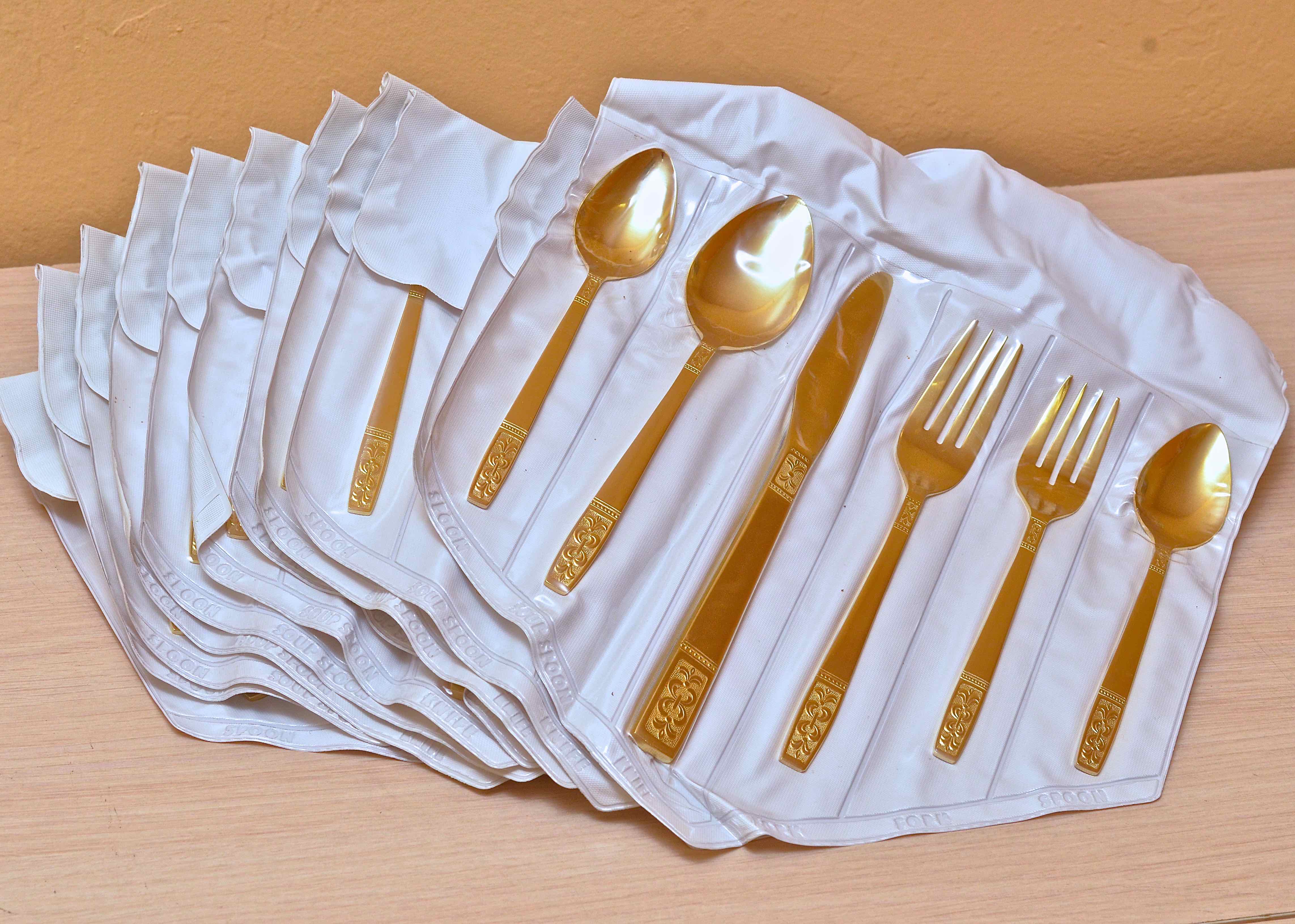 Present Korea Gold Tone Stainless Service for 12 in "Claudia"