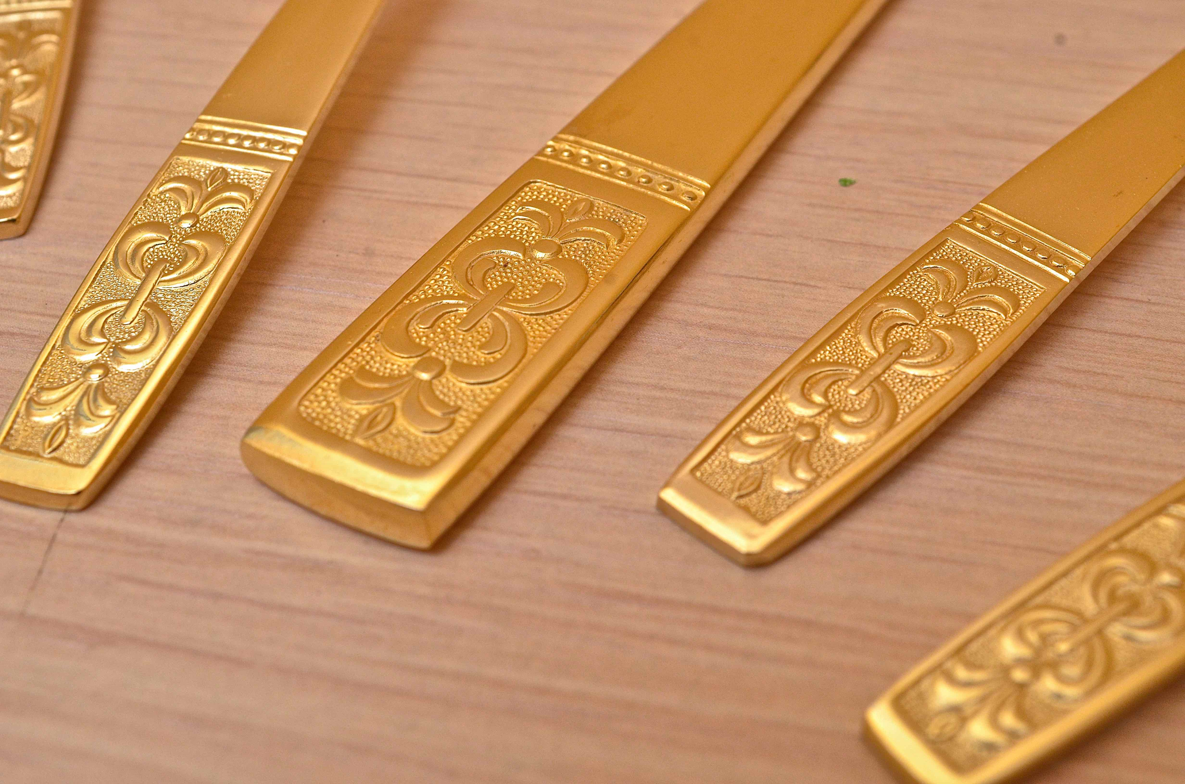 Present Korea Gold Tone Stainless Service for 12 in "Claudia"