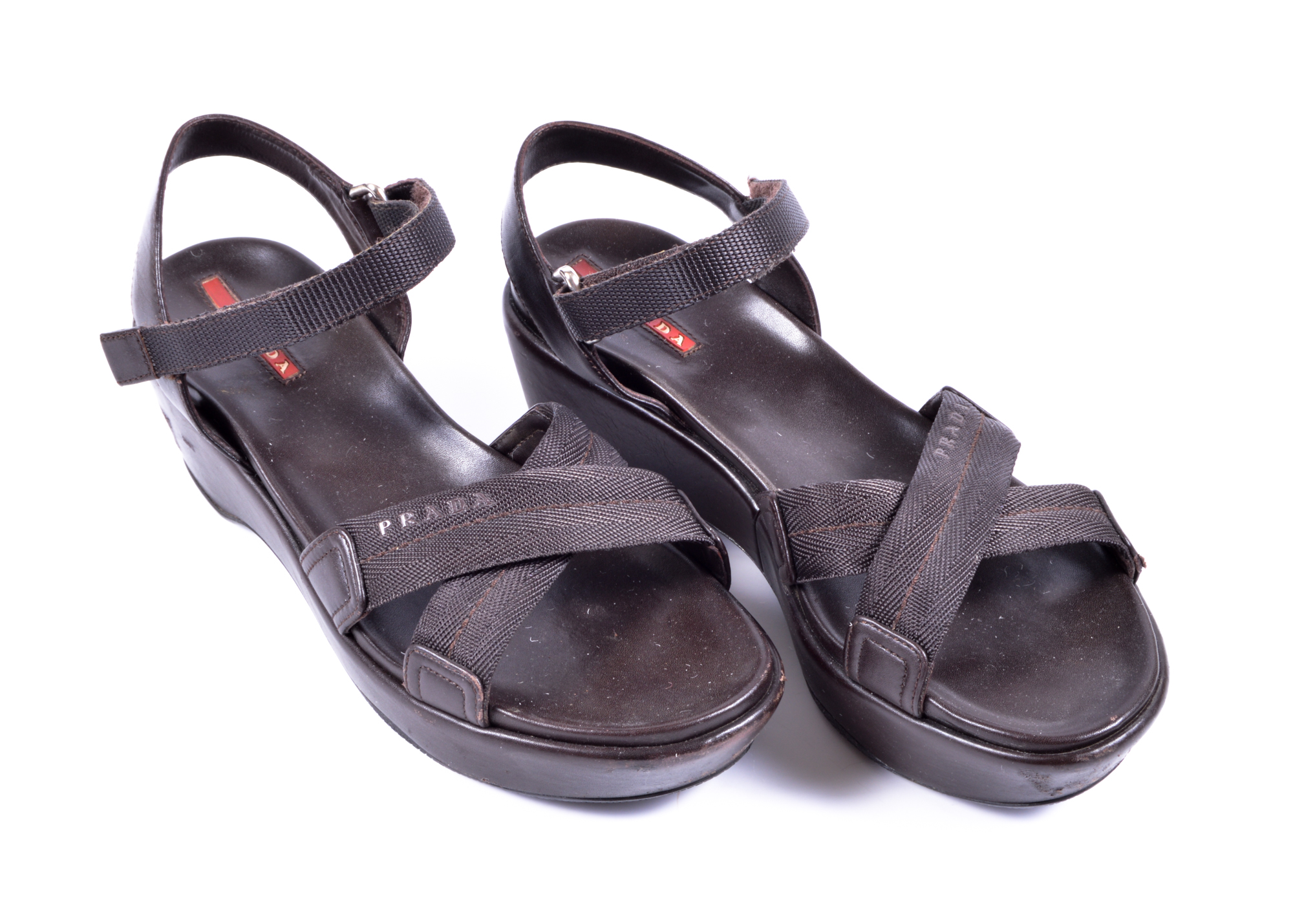 Prada Brown Nylon Strap Platform Sandals