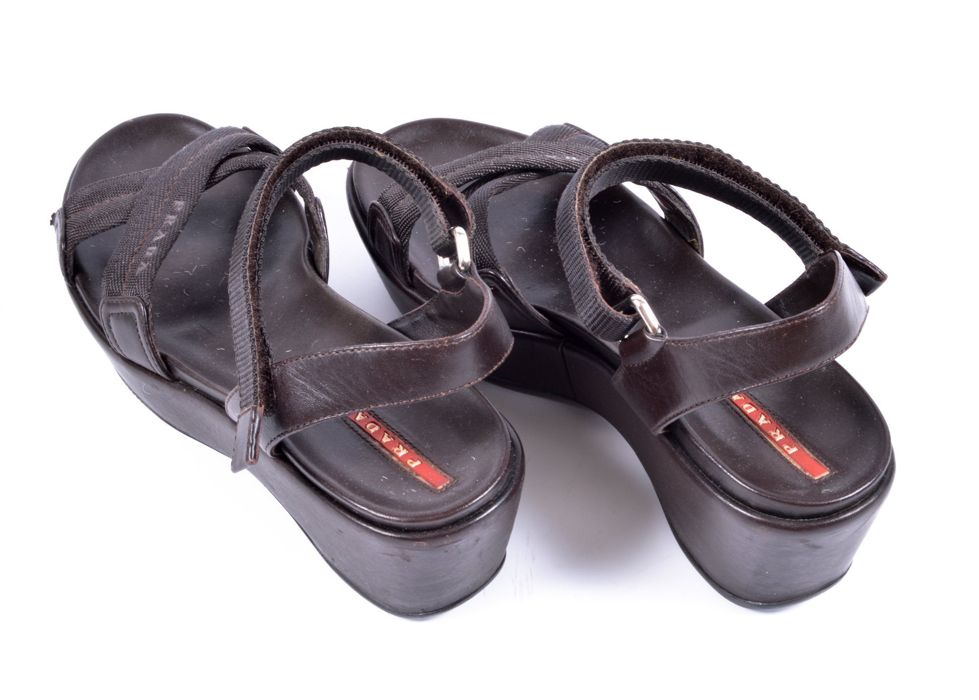 Prada Brown Nylon Strap Platform Sandals