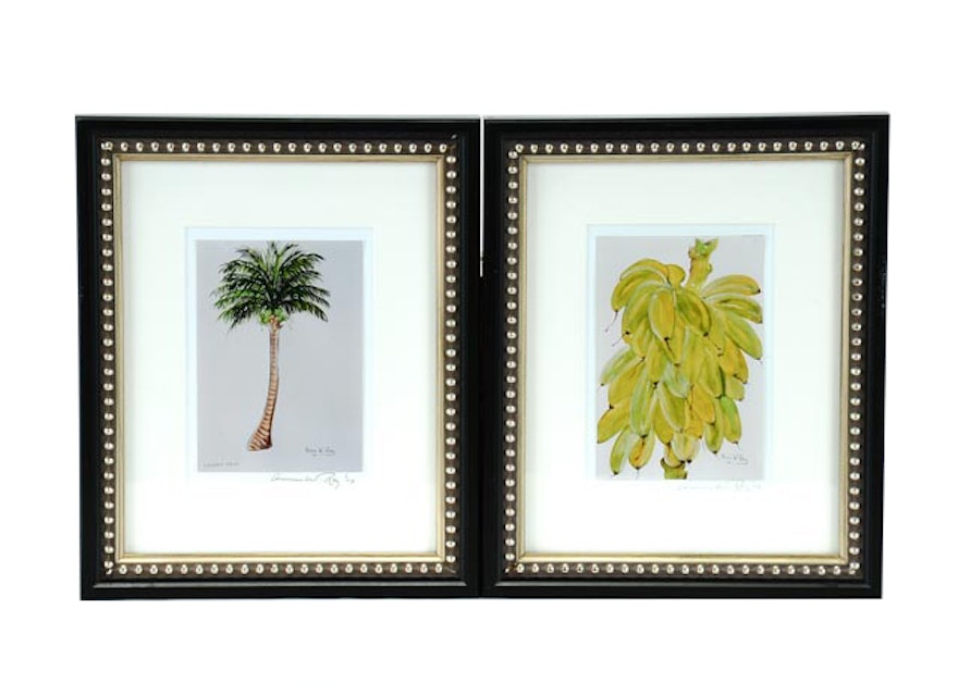 Pair of Anne W. Ray Signed Tropical Watercolor Reproductions