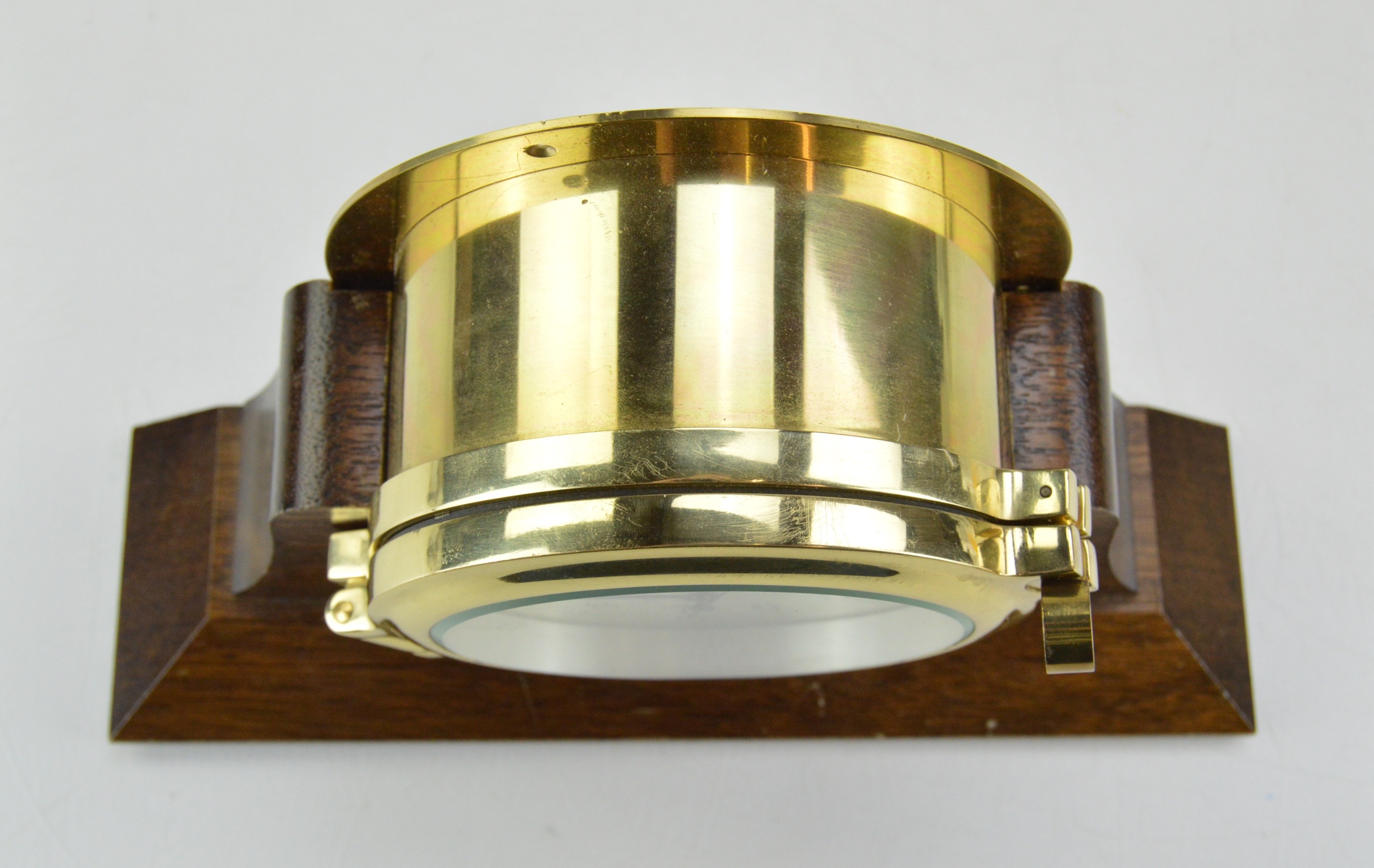 Benchmark Ships Bell Brass Clock Made in Germany with Wood Stand