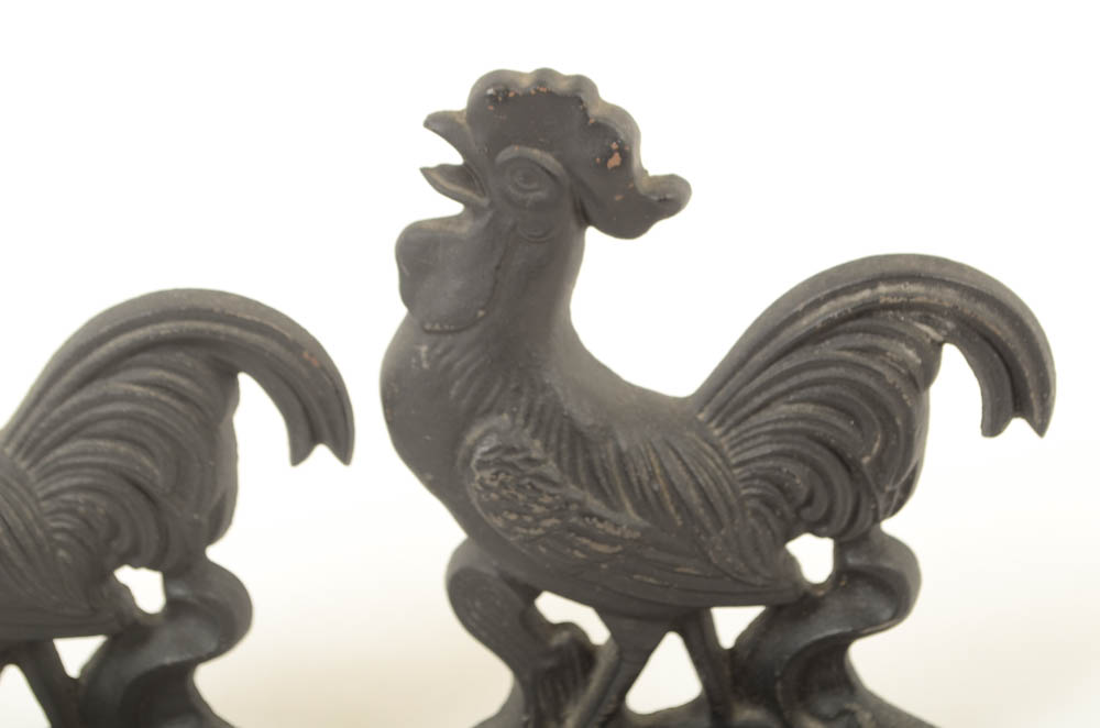 Pair of Vintage Cast Iron Rooster Bookends