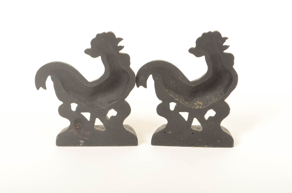 Pair of Vintage Cast Iron Rooster Bookends