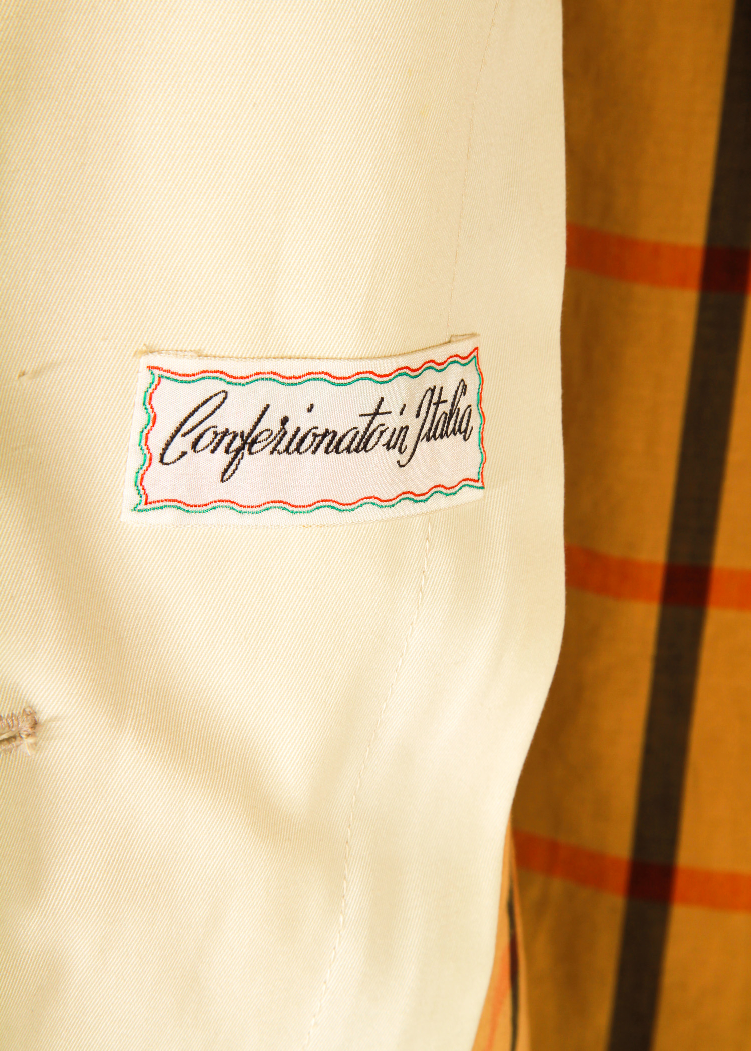 Italian Made Men's Khaki Trench Coat with Grey Wool Lapels