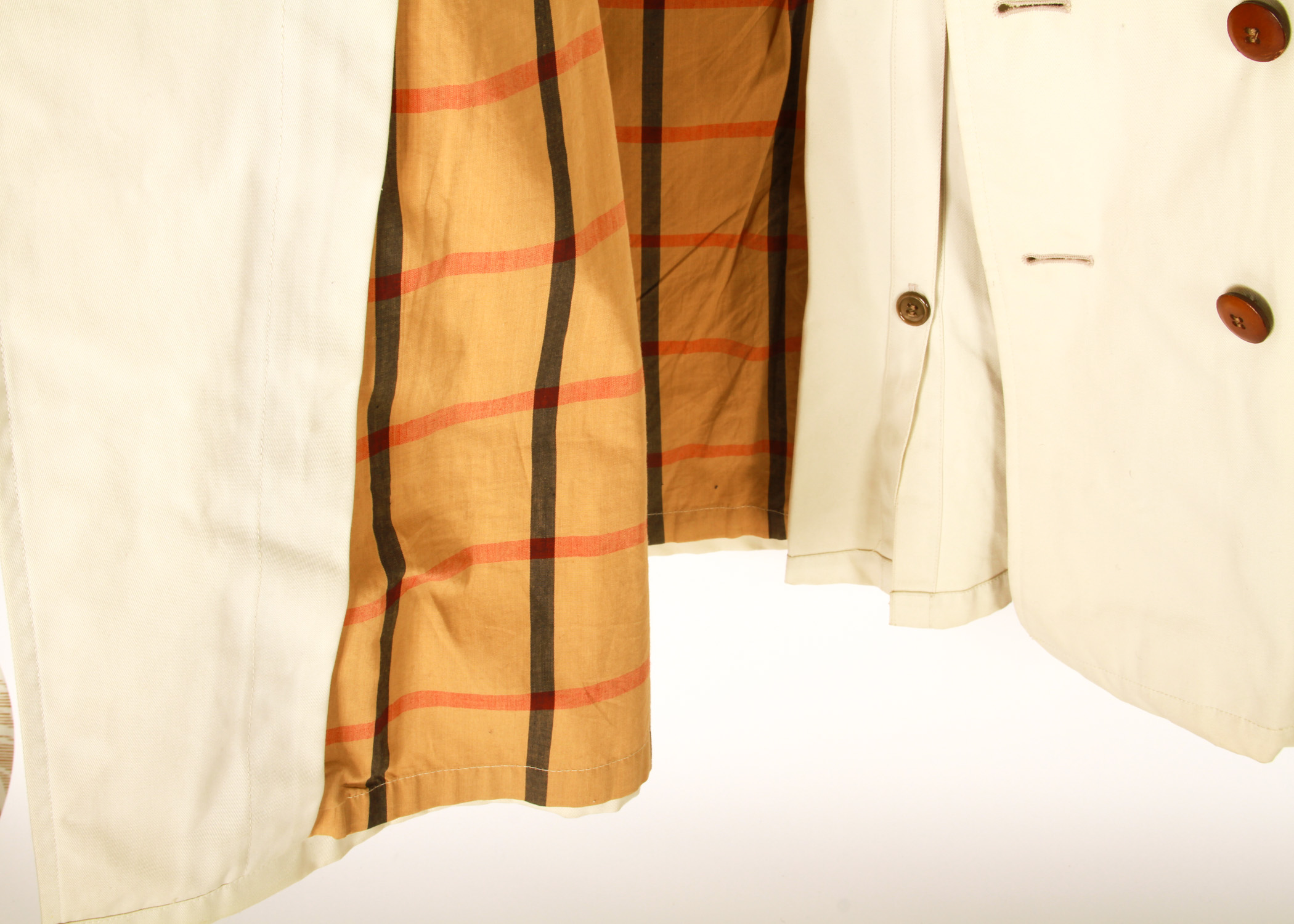 Italian Made Men's Khaki Trench Coat with Grey Wool Lapels