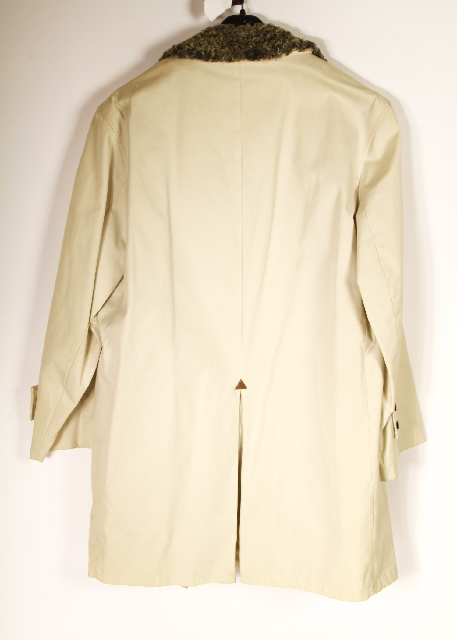 Italian Made Men's Khaki Trench Coat with Grey Wool Lapels