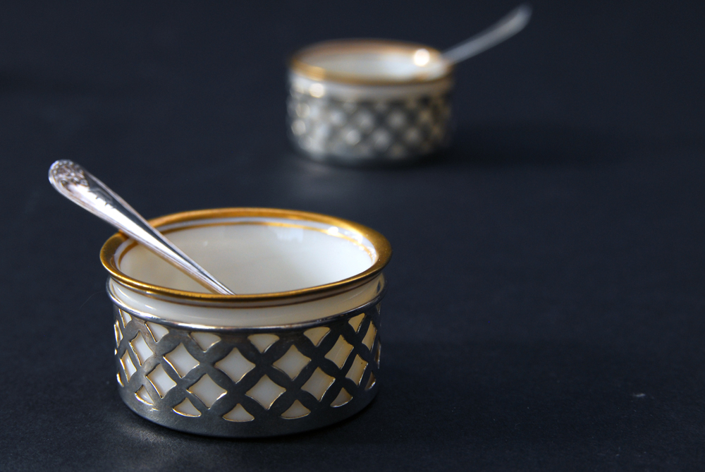 Set of Six Lenox Salt Dishes in Sterling Silver Holders