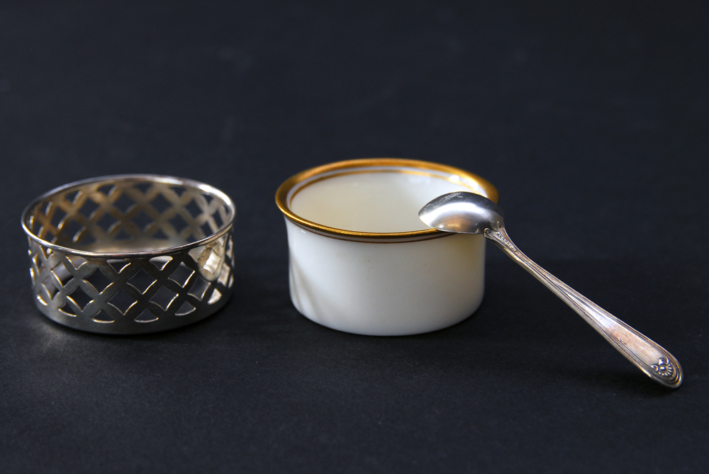 Set of Six Lenox Salt Dishes in Sterling Silver Holders