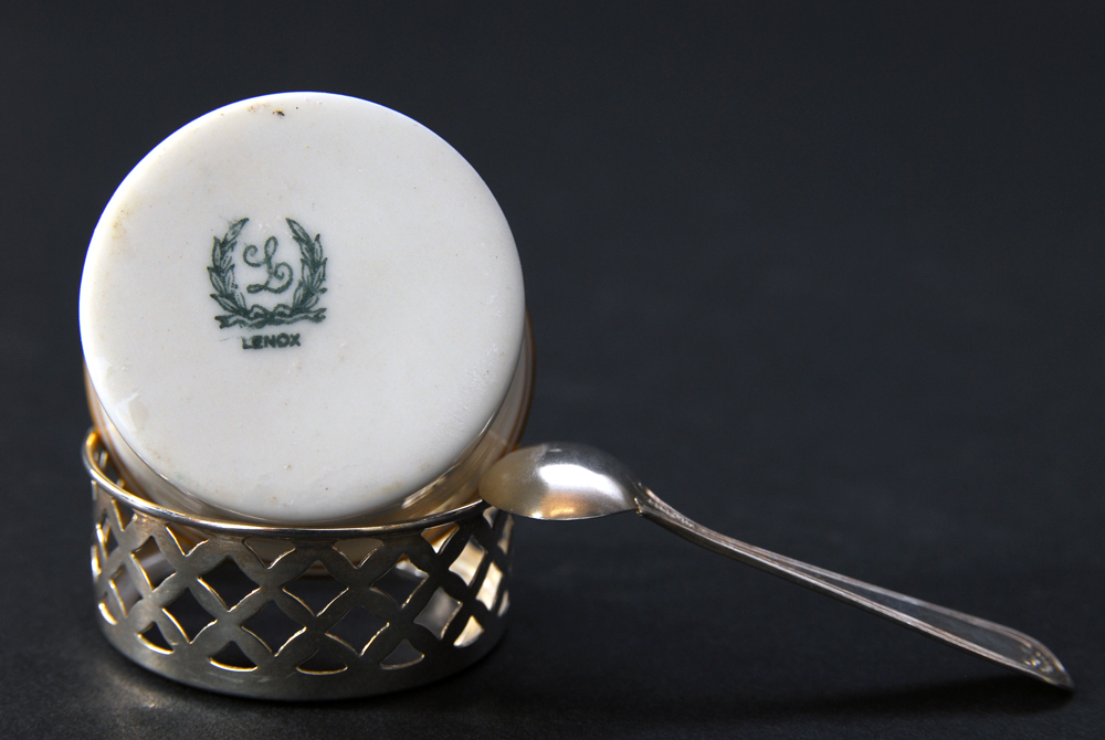 Set of Six Lenox Salt Dishes in Sterling Silver Holders