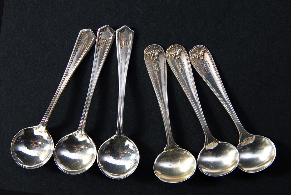 Set of Six Lenox Salt Dishes in Sterling Silver Holders
