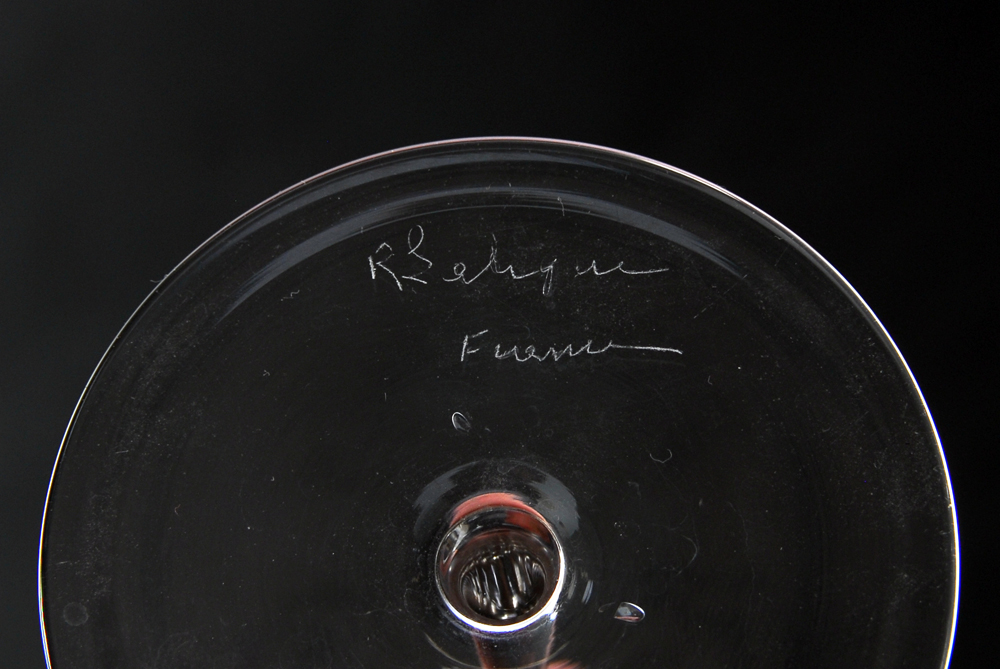 Set of Seven Pre-War R. Lalique Hand Blown Wine Glasses