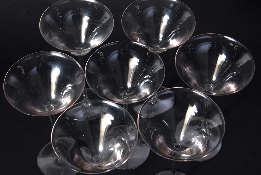 Set of Seven Pre-War R. Lalique Hand Blown Wine Glasses