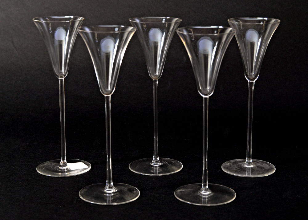 Set of Five Pre-War R. Lalique Hand Blown Glasses