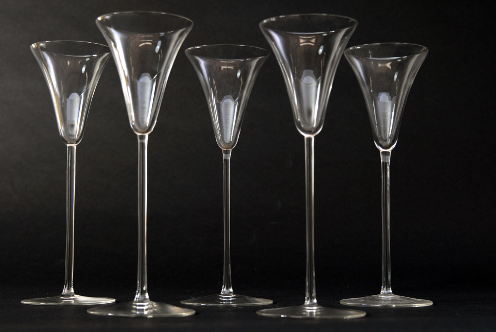 Set of Five Pre-War R. Lalique Hand Blown Glasses