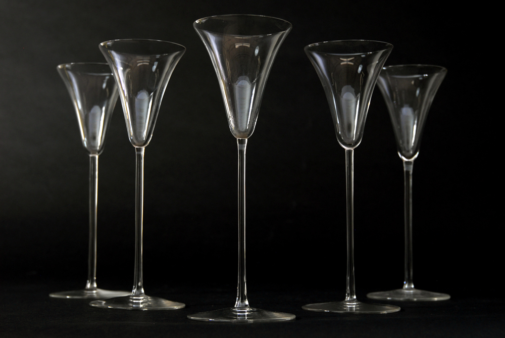 Set of Five Pre-War R. Lalique Hand Blown Glasses