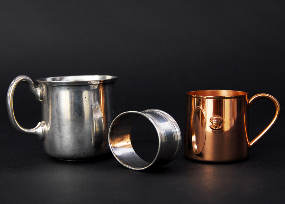 Sterling Silver and Copper Cups and Napkin Ring