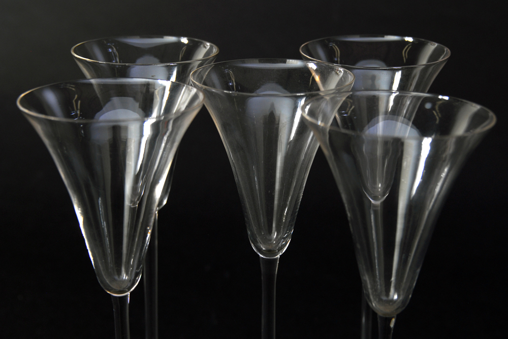 Set of Five Pre-War R. Lalique Hand Blown Glasses