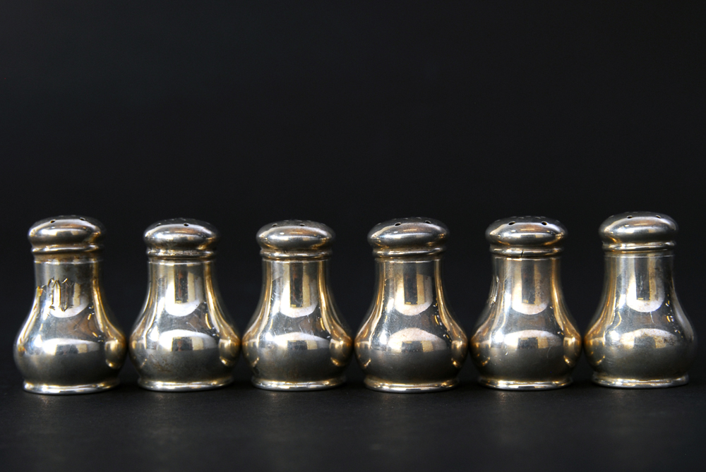 Set of Six Watrous Sterling Silver Shakers and Salt Cellars