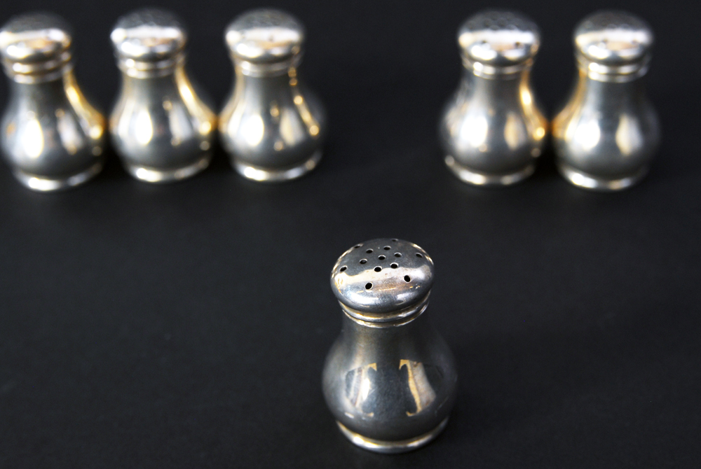 Set of Six Watrous Sterling Silver Shakers and Salt Cellars