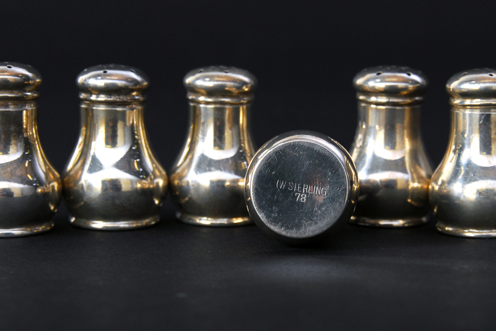 Set of Six Watrous Sterling Silver Shakers and Salt Cellars