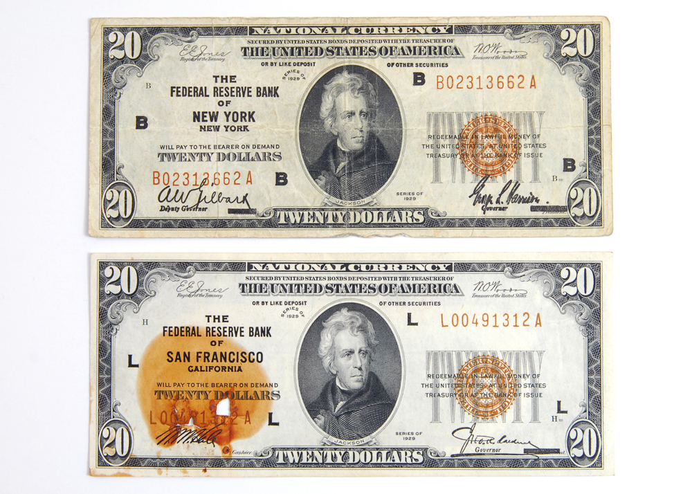 Pair of 1929 Twenty Dollar Bank Notes